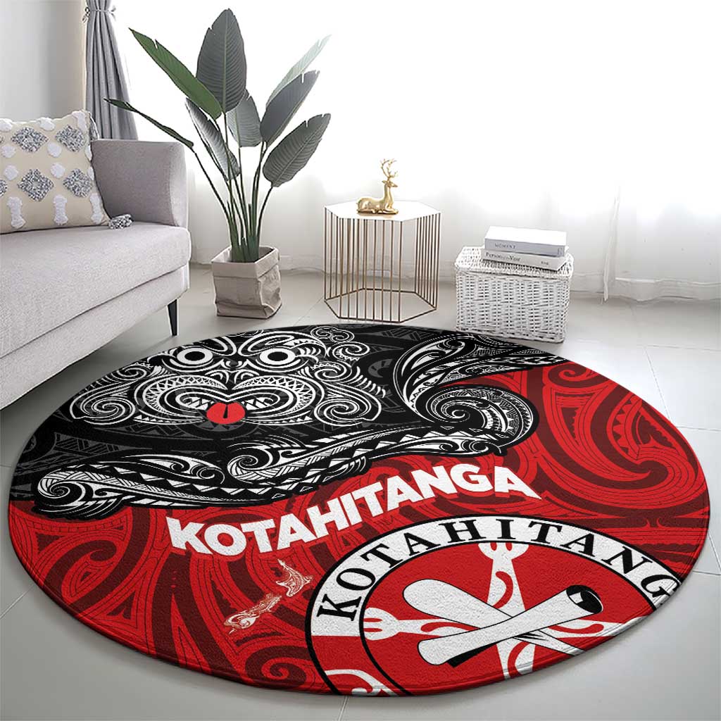 Maori Kotahitanga Round Carpet Aotearoa Spirit with Maori Mask and Polynesian Art Tattoo LT03 - Polynesian Pride