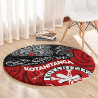 Maori Kotahitanga Round Carpet Aotearoa Spirit with Maori Mask and Polynesian Art Tattoo LT03 - Polynesian Pride