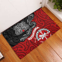 Maori Kotahitanga Rubber Doormat Aotearoa Spirit with Maori Mask and Polynesian Art Tattoo LT03 - Polynesian Pride