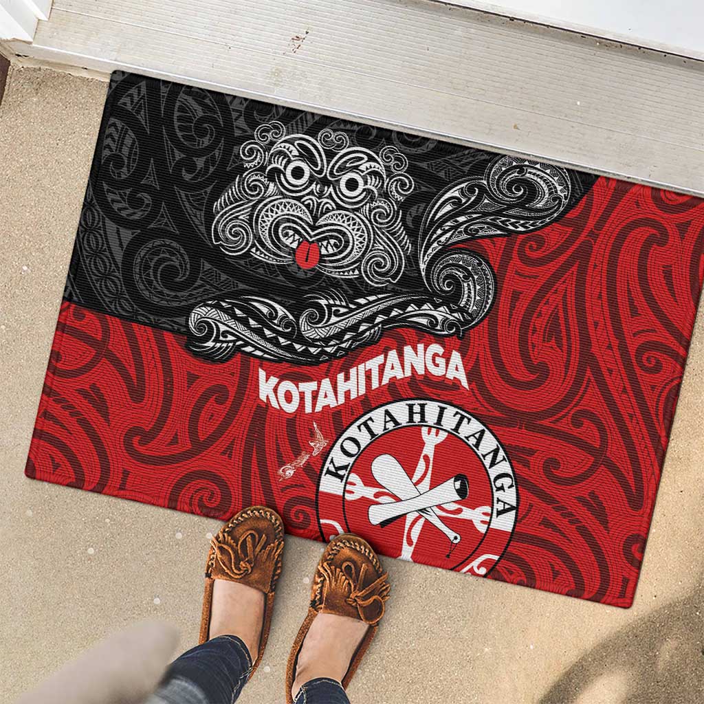 Maori Kotahitanga Rubber Doormat Aotearoa Spirit with Maori Mask and Polynesian Art Tattoo LT03 - Polynesian Pride