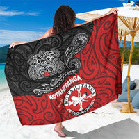 Maori Kotahitanga Sarong Aotearoa Spirit with Maori Mask and Polynesian Art Tattoo LT03 One Size 44 x 66 inches Red - Polynesian Pride