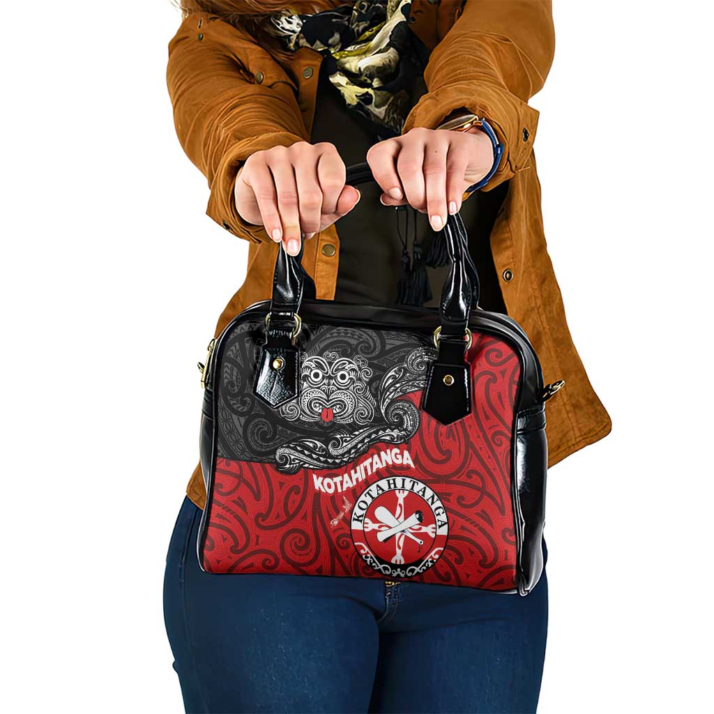Maori Kotahitanga Shoulder Handbag Aotearoa Spirit with Maori Mask and Polynesian Art Tattoo LT03 One Size Red - Polynesian Pride