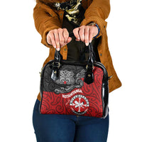 Maori Kotahitanga Shoulder Handbag Aotearoa Spirit with Maori Mask and Polynesian Art Tattoo LT03 One Size Red - Polynesian Pride