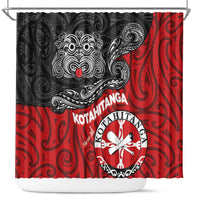 Maori Kotahitanga Shower Curtain Aotearoa Spirit with Maori Mask and Polynesian Art Tattoo LT03 Red - Polynesian Pride