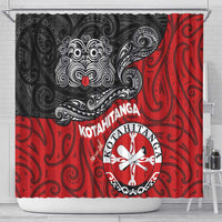 Maori Kotahitanga Shower Curtain Aotearoa Spirit with Maori Mask and Polynesian Art Tattoo LT03 - Polynesian Pride