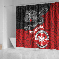 Maori Kotahitanga Shower Curtain Aotearoa Spirit with Maori Mask and Polynesian Art Tattoo LT03 - Polynesian Pride