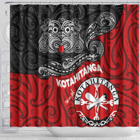 Maori Kotahitanga Shower Curtain Aotearoa Spirit with Maori Mask and Polynesian Art Tattoo LT03 - Polynesian Pride