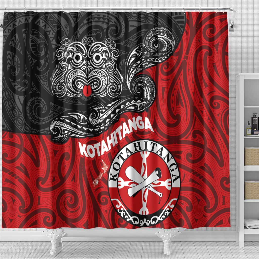 Maori Kotahitanga Shower Curtain Aotearoa Spirit with Maori Mask and Polynesian Art Tattoo LT03 - Polynesian Pride