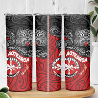 Maori Kotahitanga Skinny Tumbler Aotearoa Spirit with Maori Mask and Polynesian Art Tattoo LT03 - Polynesian Pride