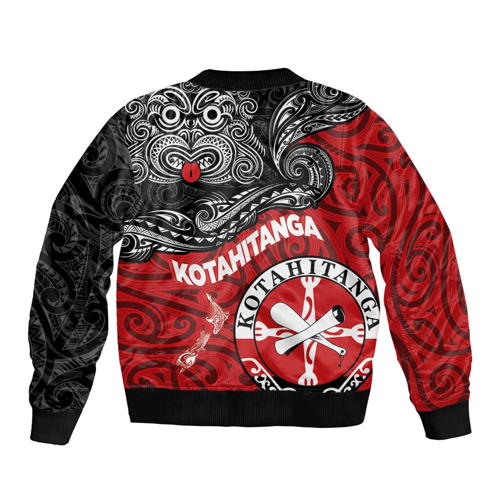 Maori Kotahitanga Sleeve Zip Bomber Jacket Aotearoa Spirit with Maori Mask and Polynesian Art Tattoo LT03 - Polynesian Pride