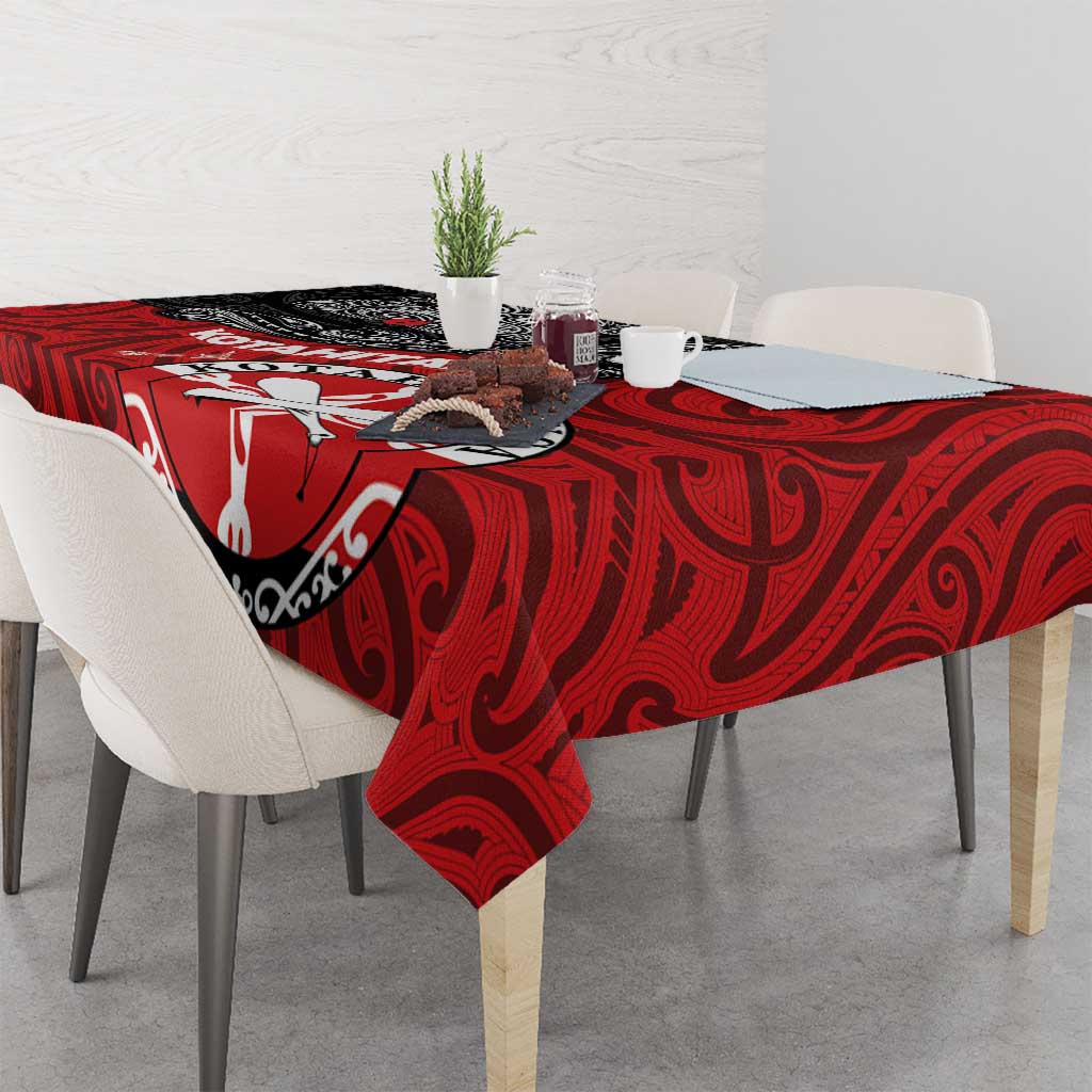 Maori Kotahitanga Tablecloth Aotearoa Spirit with Maori Mask and Polynesian Art Tattoo LT03 - Polynesian Pride