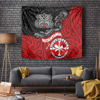 Maori Kotahitanga Tapestry Aotearoa Spirit with Maori Mask and Polynesian Art Tattoo LT03 Red - Polynesian Pride