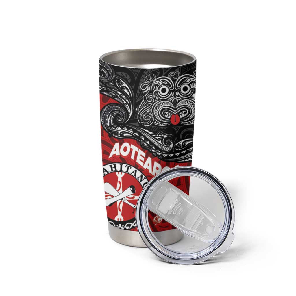 Maori Kotahitanga Tumbler Cup Aotearoa Spirit with Maori Mask and Polynesian Art Tattoo LT03 - Polynesian Pride