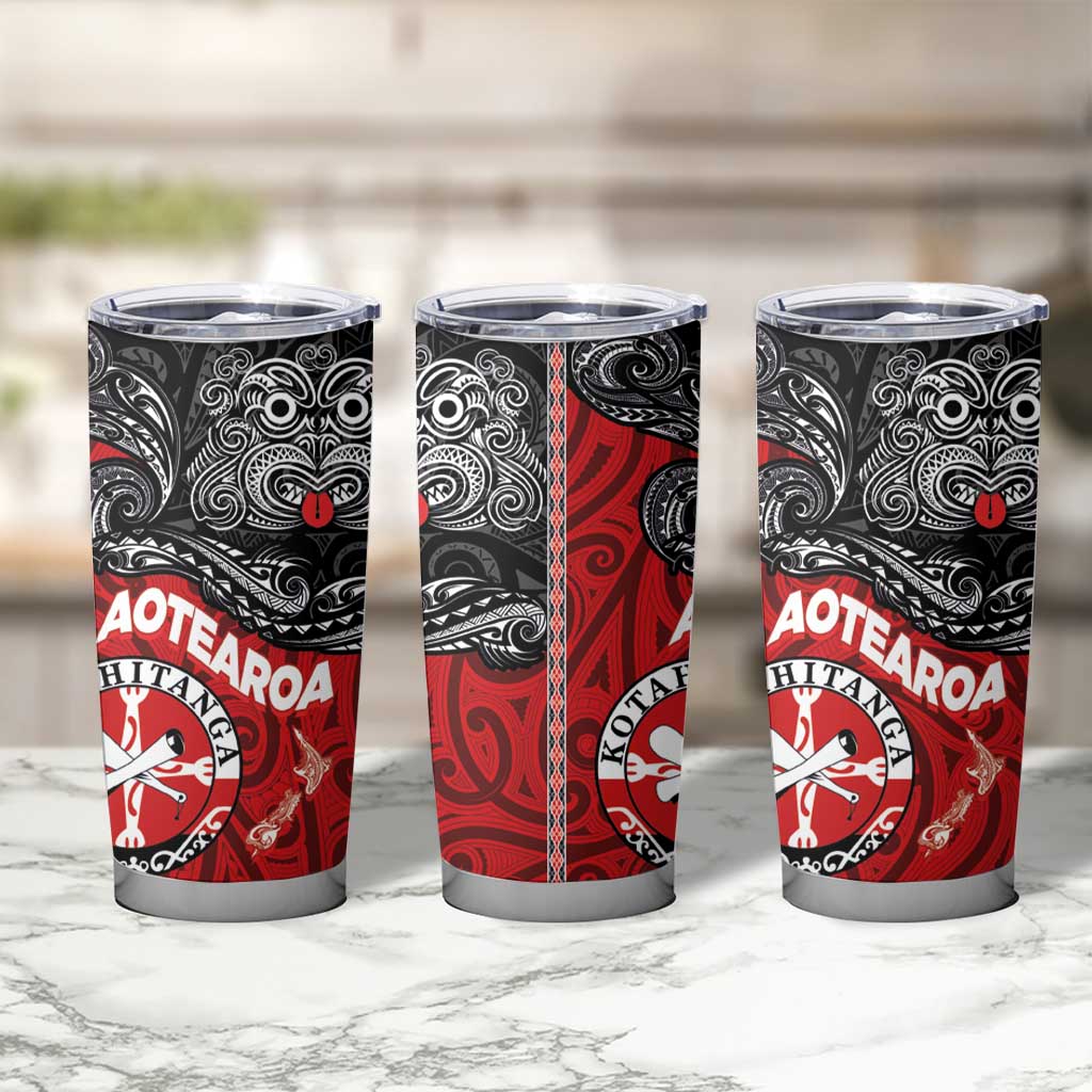 Maori Kotahitanga Tumbler Cup Aotearoa Spirit with Maori Mask and Polynesian Art Tattoo LT03 - Polynesian Pride