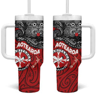 Maori Kotahitanga Tumbler With Handle Aotearoa Spirit with Maori Mask and Polynesian Art Tattoo LT03 One Size: 40 oz Red - Polynesian Pride