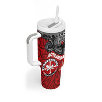 Maori Kotahitanga Tumbler With Handle Aotearoa Spirit with Maori Mask and Polynesian Art Tattoo LT03 - Polynesian Pride