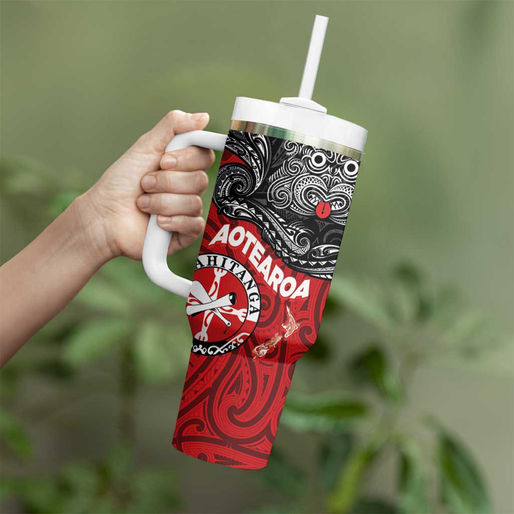 Maori Kotahitanga Tumbler With Handle Aotearoa Spirit with Maori Mask and Polynesian Art Tattoo LT03 - Polynesian Pride