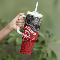 Maori Kotahitanga Tumbler With Handle Aotearoa Spirit with Maori Mask and Polynesian Art Tattoo LT03 - Polynesian Pride