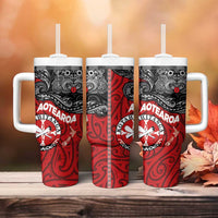 Maori Kotahitanga Tumbler With Handle Aotearoa Spirit with Maori Mask and Polynesian Art Tattoo LT03 - Polynesian Pride