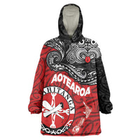 Maori Kotahitanga Wearable Blanket Hoodie Aotearoa Spirit with Maori Mask and Polynesian Art Tattoo LT03 One Size Red - Polynesian Pride