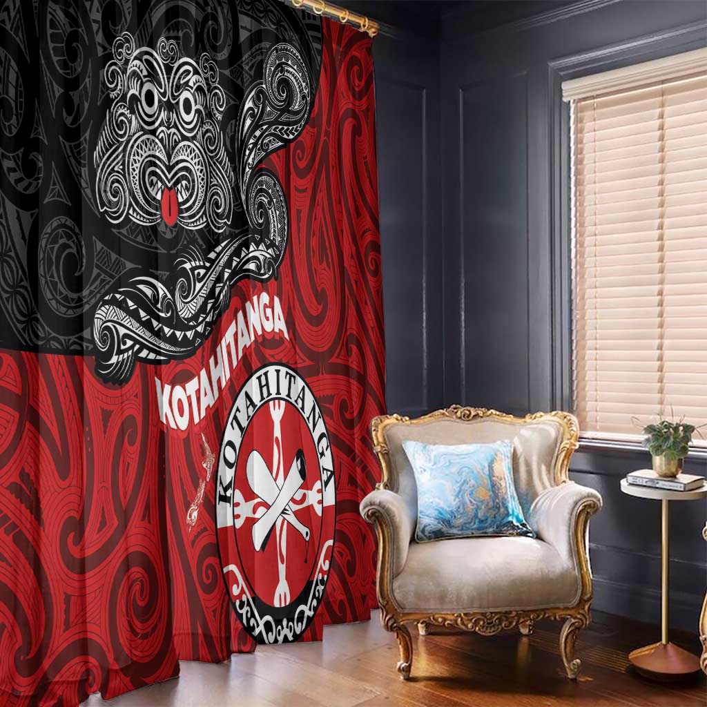 Maori Kotahitanga Window Curtain Aotearoa Spirit with Maori Mask and Polynesian Art Tattoo LT03 - Polynesian Pride