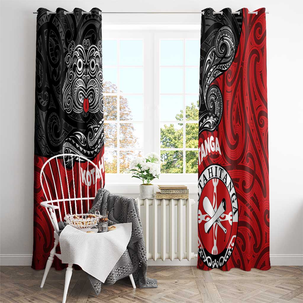 Maori Kotahitanga Window Curtain Aotearoa Spirit with Maori Mask and Polynesian Art Tattoo LT03 - Polynesian Pride