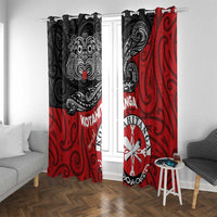 Maori Kotahitanga Window Curtain Aotearoa Spirit with Maori Mask and Polynesian Art Tattoo LT03 With Grommets Red - Polynesian Pride