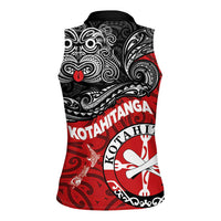 Maori Kotahitanga Women Sleeveless Polo Shirt Aotearoa Spirit with Maori Mask and Polynesian Art Tattoo LT03 - Polynesian Pride