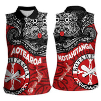 Maori Kotahitanga Women Sleeveless Polo Shirt Aotearoa Spirit with Maori Mask and Polynesian Art Tattoo LT03 - Polynesian Pride