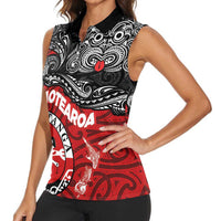 Maori Kotahitanga Women Sleeveless Polo Shirt Aotearoa Spirit with Maori Mask and Polynesian Art Tattoo LT03 - Polynesian Pride