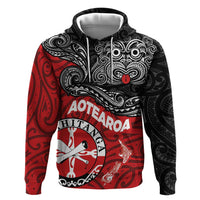 Maori Kotahitanga Zip Hoodie Aotearoa Spirit with Maori Mask and Polynesian Art Tattoo LT03 Pullover Hoodie Red - Polynesian Pride