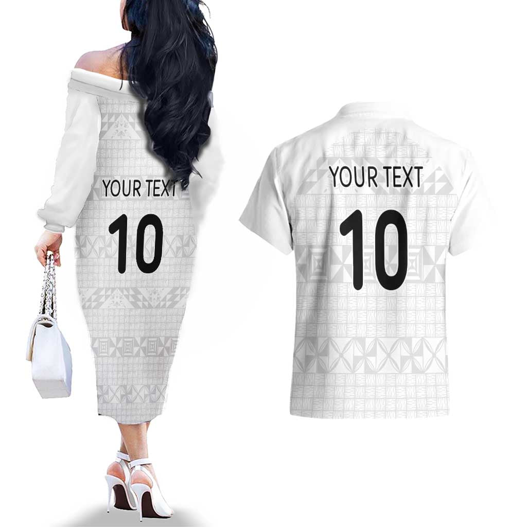 Custom Tonga Ngatu Art Rugby Mate Ma'a Couples Matching Off The Shoulder Long Sleeve Dress and Hawaiian Shirt LT03 - Polynesian Pride