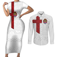 Custom Tonga Ngatu Art Rugby Mate Ma'a Couples Matching Short Sleeve Bodycon Dress and Long Sleeve Button Shirt - Polynesian Pride