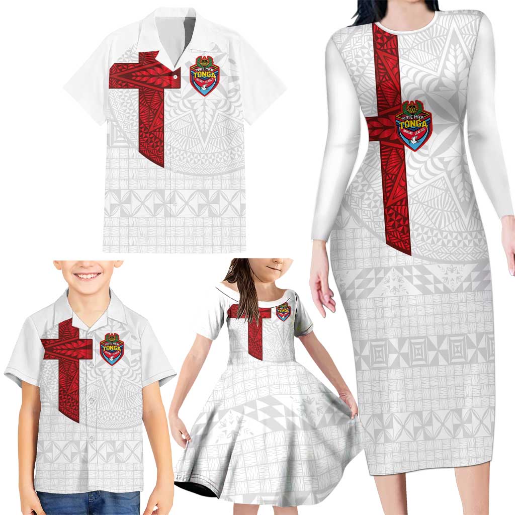 Custom Tonga Ngatu Art Rugby Mate Ma'a Family Matching Long Sleeve Bodycon Dress and Hawaiian Shirt LT03 - Polynesian Pride