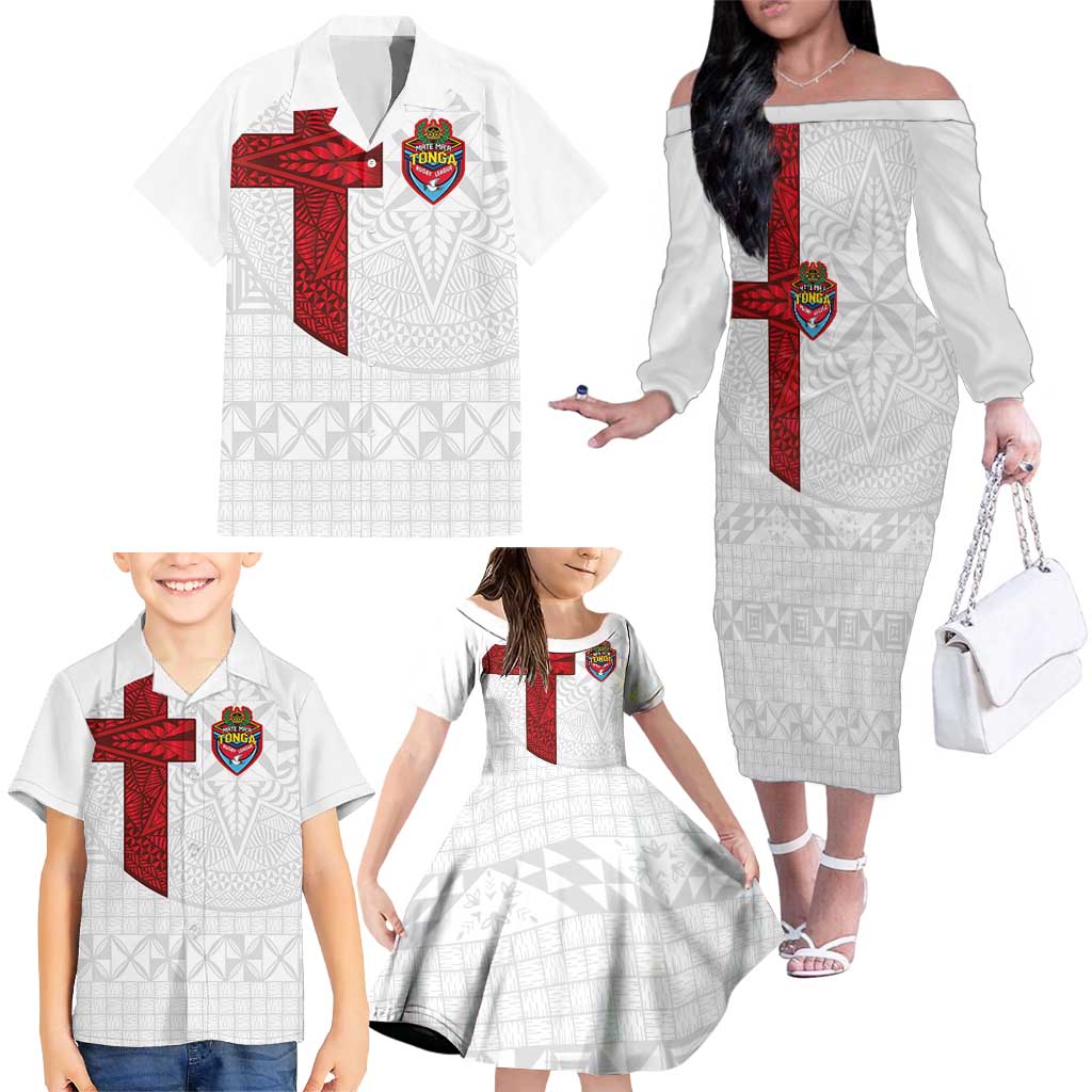 Custom Tonga Ngatu Art Rugby Mate Ma'a Family Matching Off The Shoulder Long Sleeve Dress and Hawaiian Shirt - Polynesian Pride