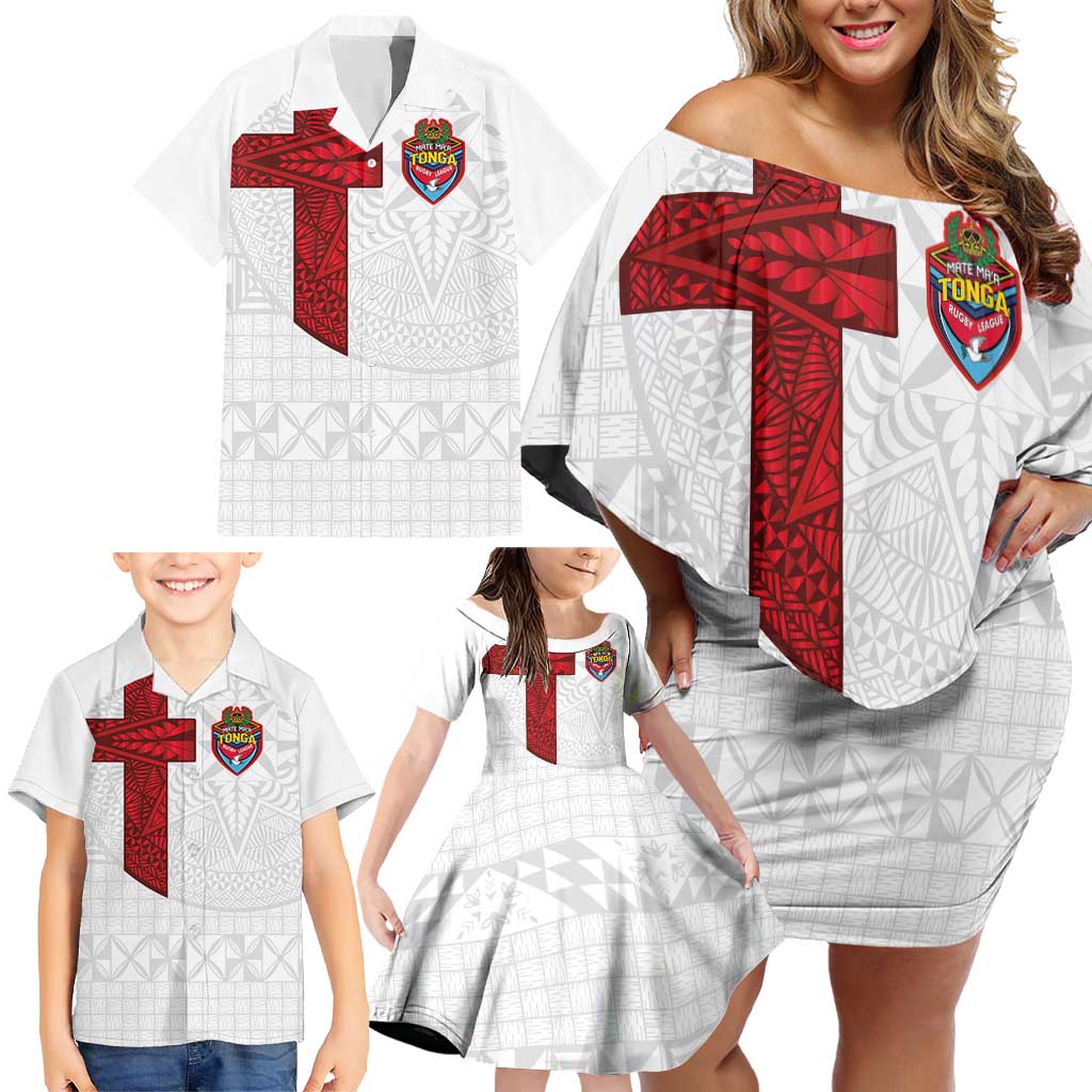 Custom Tonga Ngatu Art Rugby Mate Ma'a Family Matching Off Shoulder Short Dress and Hawaiian Shirt - Polynesian Pride