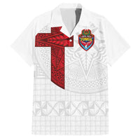 Custom Tonga Ngatu Art Rugby Mate Ma'a Hawaiian Shirt LT03 White - Polynesian Pride