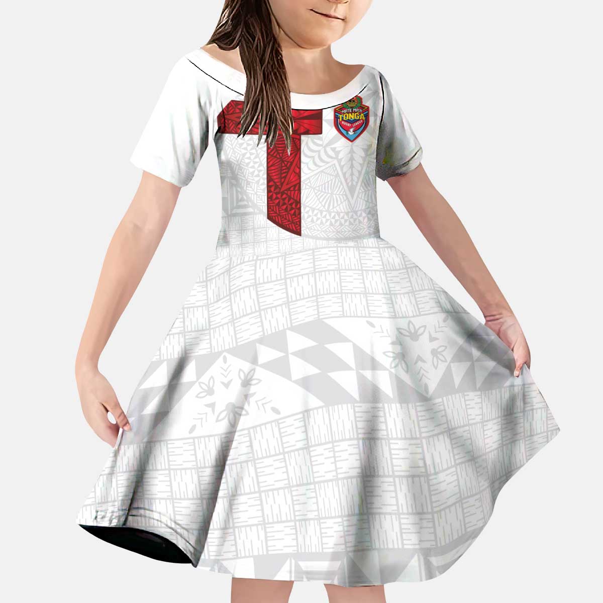 Custom Tonga Ngatu Art Rugby Mate Ma'a Kid Short Sleeve Dress - Polynesian Pride