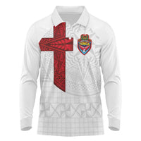 Custom Tonga Ngatu Art Rugby Mate Ma'a Long Sleeve Polo Shirt LT03 White - Polynesian Pride