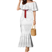Custom Tonga Ngatu Art Rugby Mate Ma'a Mermaid Dress LT03 Women White - Polynesian Pride