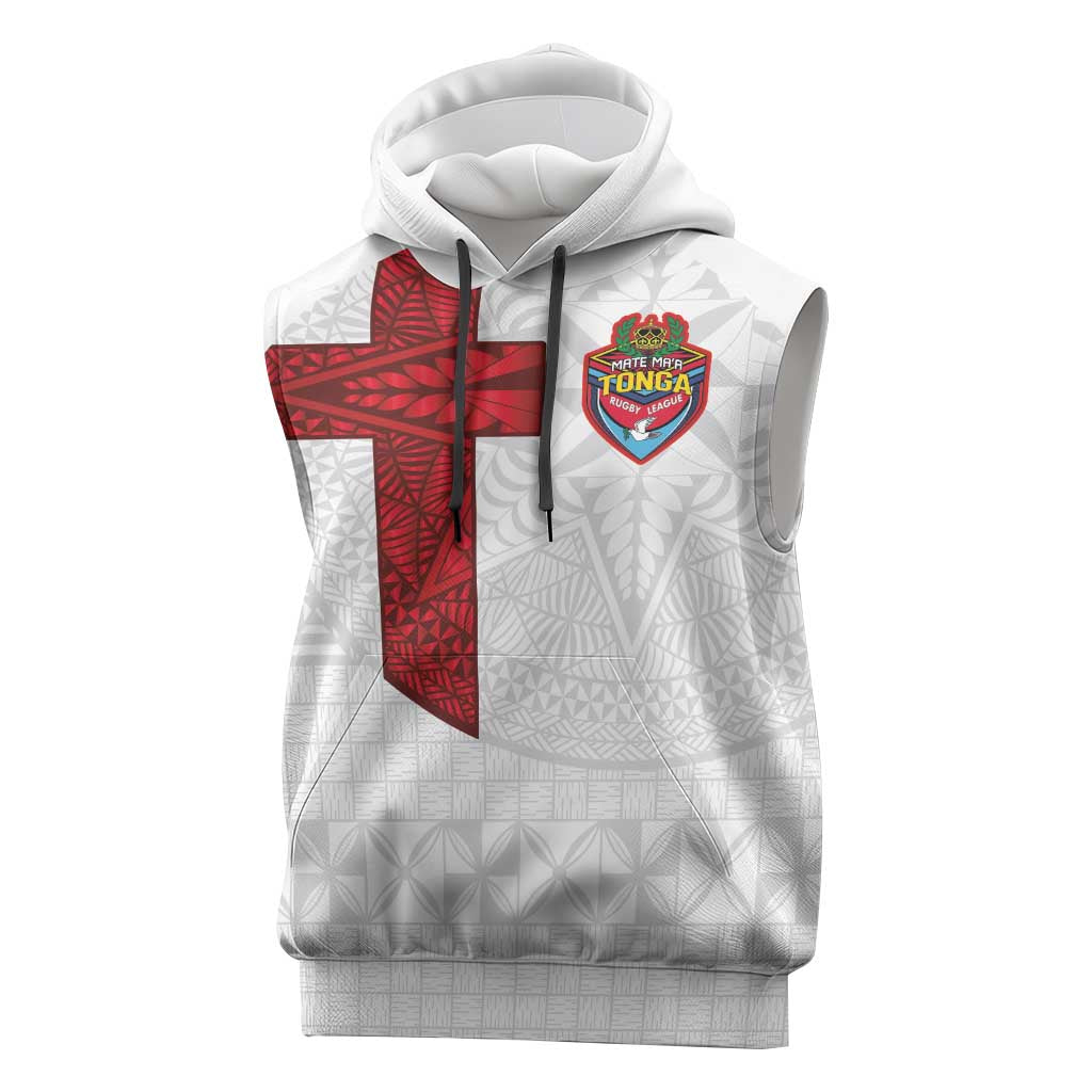 Custom Tonga Ngatu Art Rugby Mate Ma'a Sleeveless Hoodie - Polynesian Pride