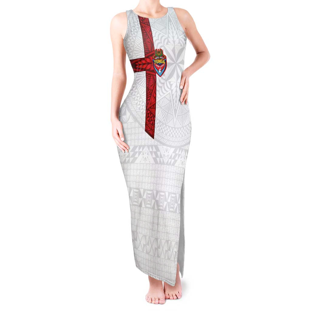 Custom Tonga Ngatu Art Rugby Mate Ma'a Tank Maxi Dress LT03 Women White - Polynesian Pride