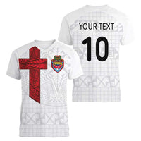 Custom Tonga Ngatu Art Rugby Mate Ma'a Women V-Neck T-Shirt - Polynesian Pride