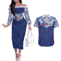 Custom Samoa Rugby Couples Matching Off The Shoulder Long Sleeve Dress and Hawaiian Shirt Pacific Motifs - Polynesian Pride