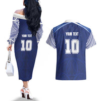 Custom Samoa Rugby Couples Matching Off The Shoulder Long Sleeve Dress and Hawaiian Shirt Pacific Motifs - Polynesian Pride