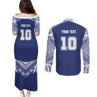 Custom Samoa Rugby Couples Matching Puletasi and Long Sleeve Button Shirt Pacific Motifs - Polynesian Pride
