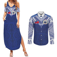 Custom Samoa Rugby Couples Matching Summer Maxi Dress and Long Sleeve Button Shirt Pacific Motifs - Polynesian Pride