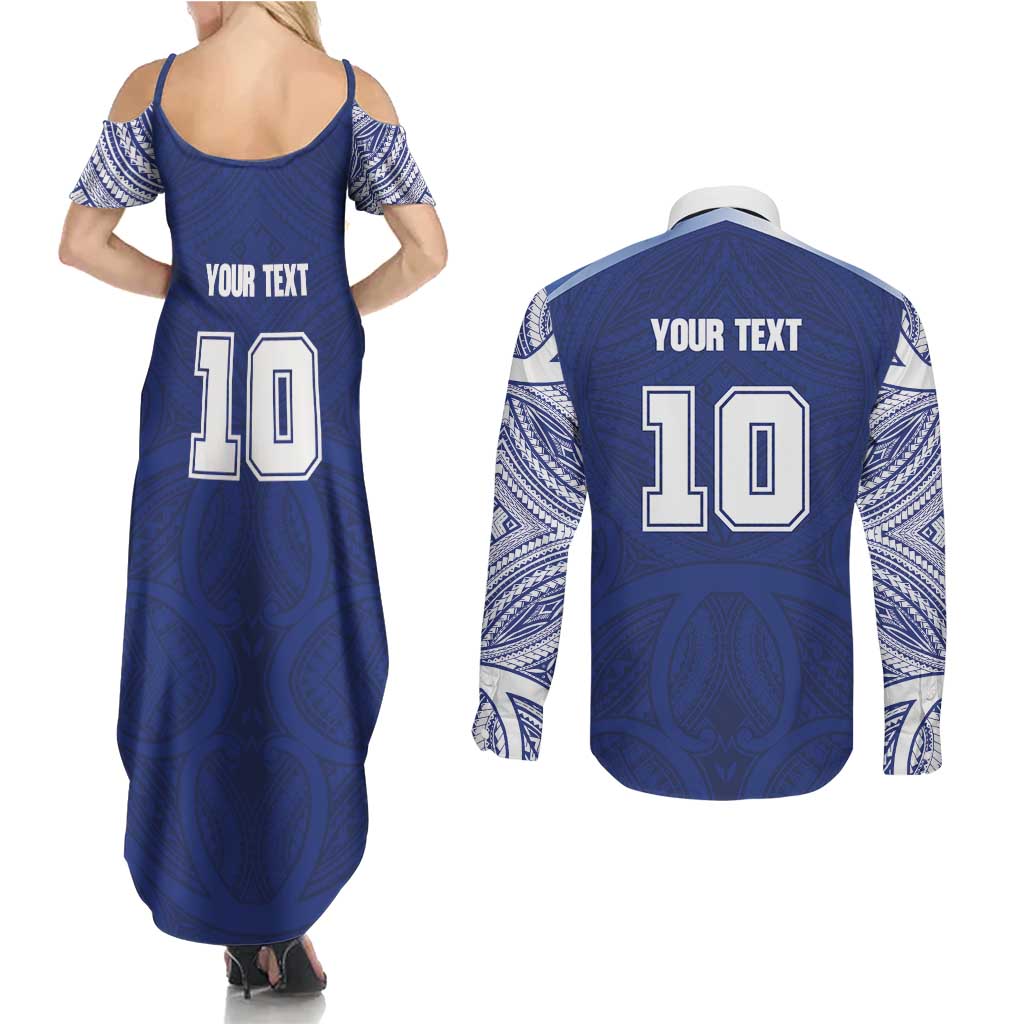 Custom Samoa Rugby Couples Matching Summer Maxi Dress and Long Sleeve Button Shirt Pacific Motifs - Polynesian Pride