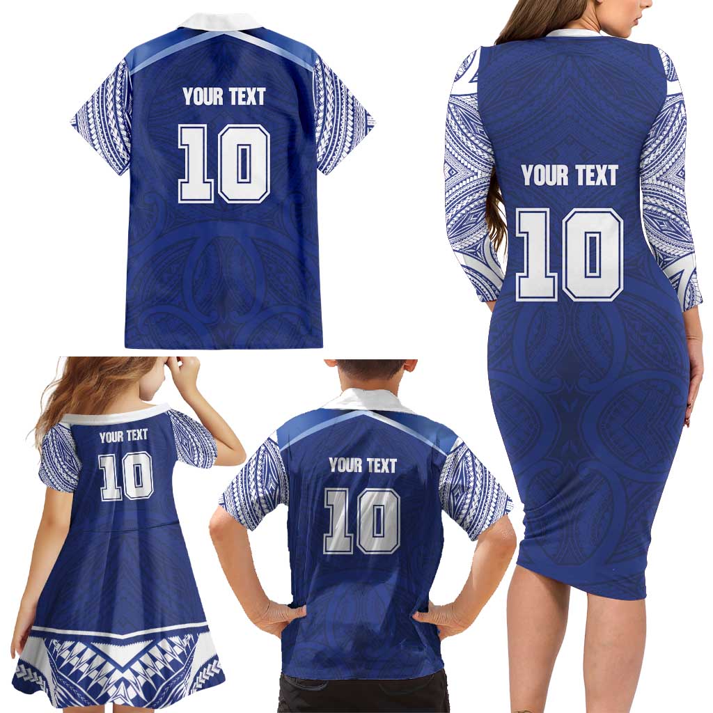 Custom Samoa Rugby Family Matching Long Sleeve Bodycon Dress and Hawaiian Shirt Pacific Motifs LT03 - Polynesian Pride