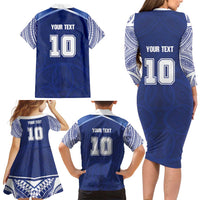 Custom Samoa Rugby Family Matching Long Sleeve Bodycon Dress and Hawaiian Shirt Pacific Motifs LT03 - Polynesian Pride